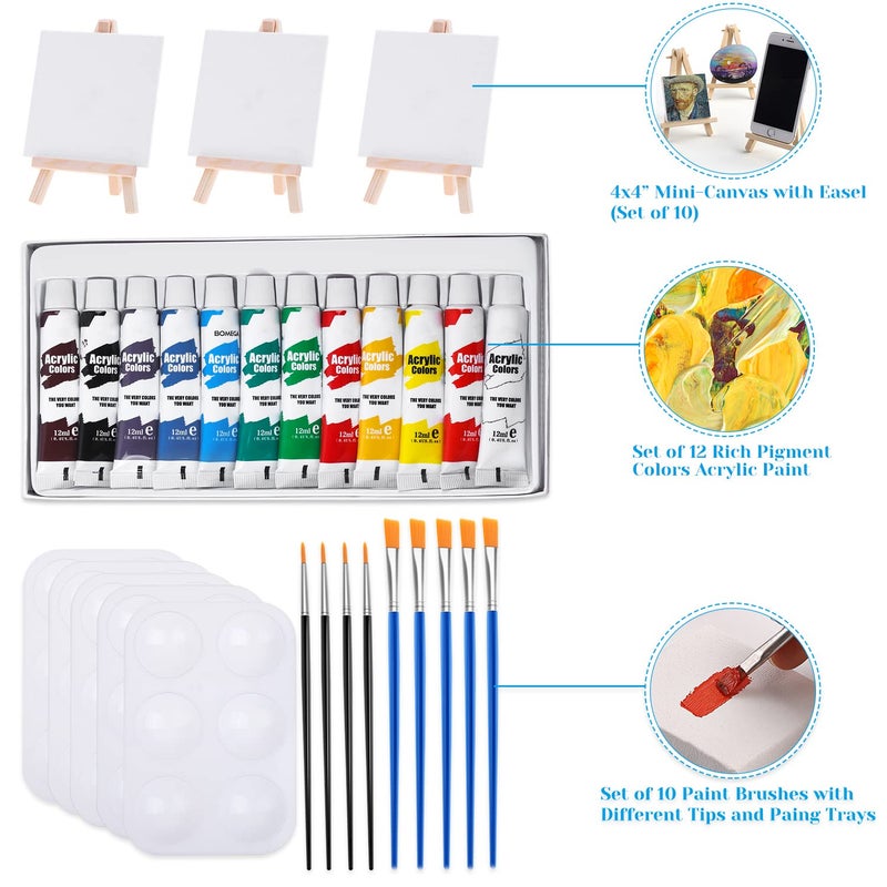 cridoz Mini Canvas and Easel, Cridoz 47 Pieces Small Canvas Painting Set Includes Mini Easel, Acrylic Paint, Paintbrushes and Palette for Artists Art Party Sip and Paint Night - Image 2